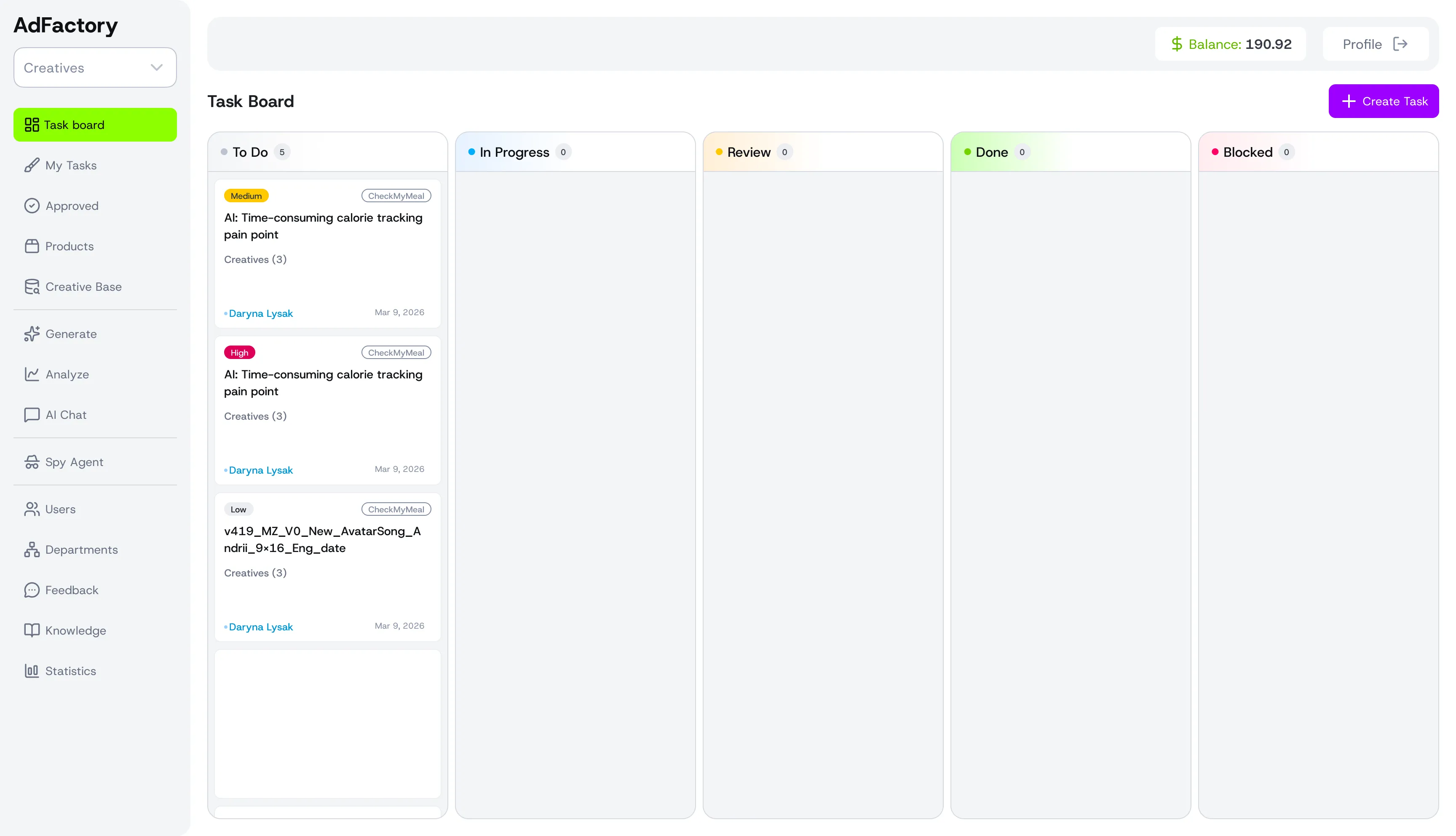 AdFactory Dashboard Interface
