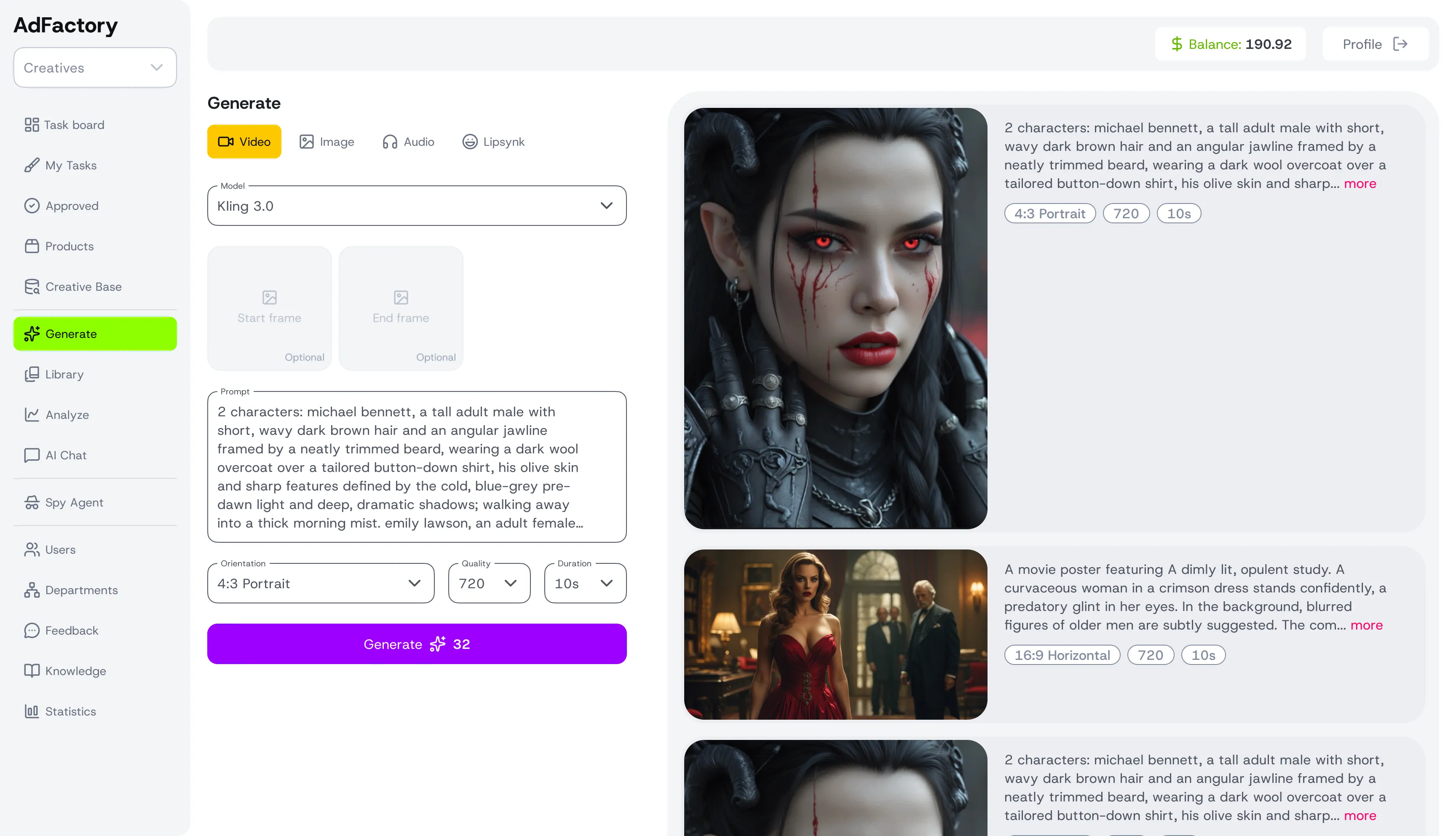 Creative generation interface